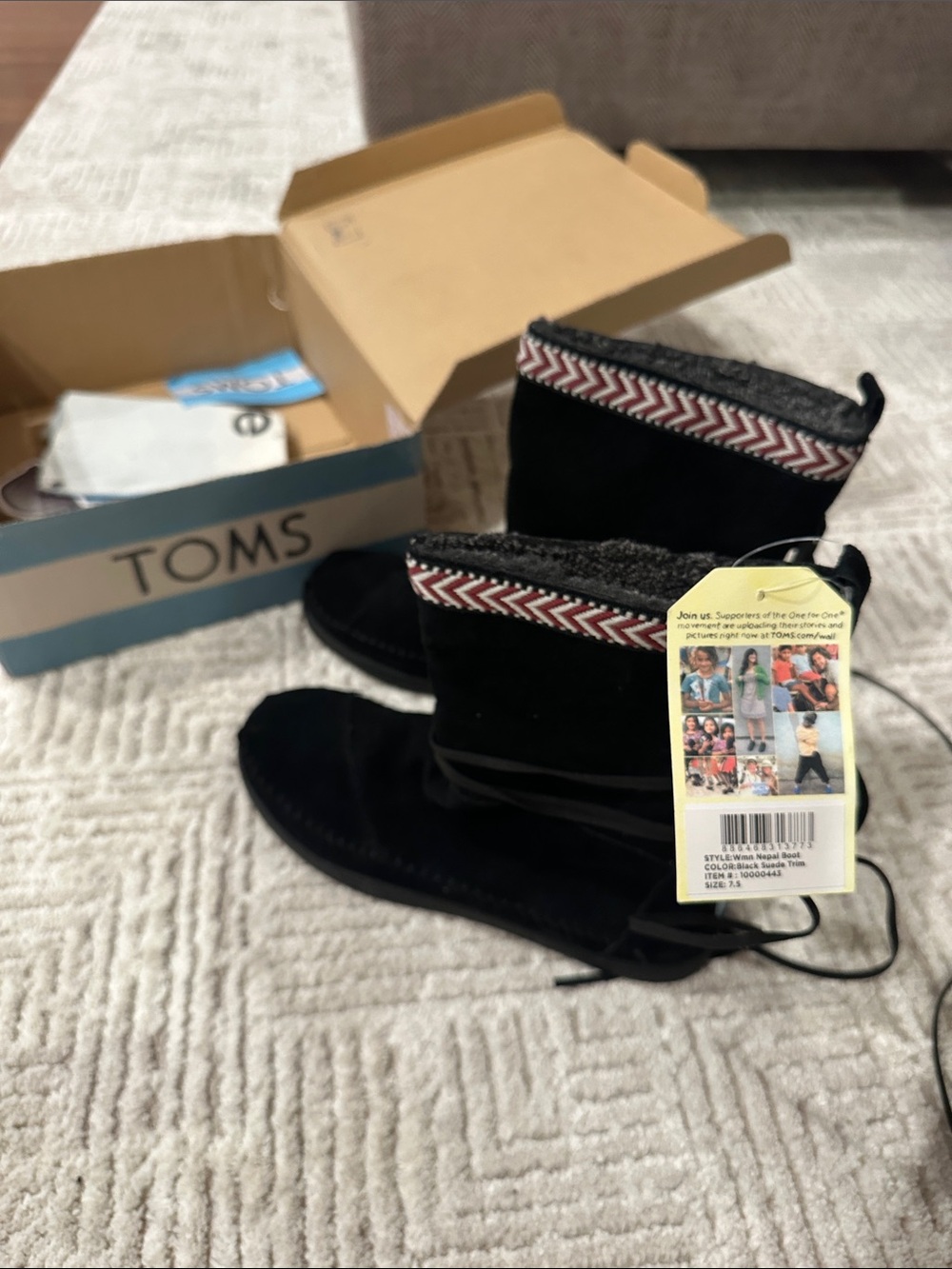 Toms Black Suede Ankle Booties with Chevron Trim